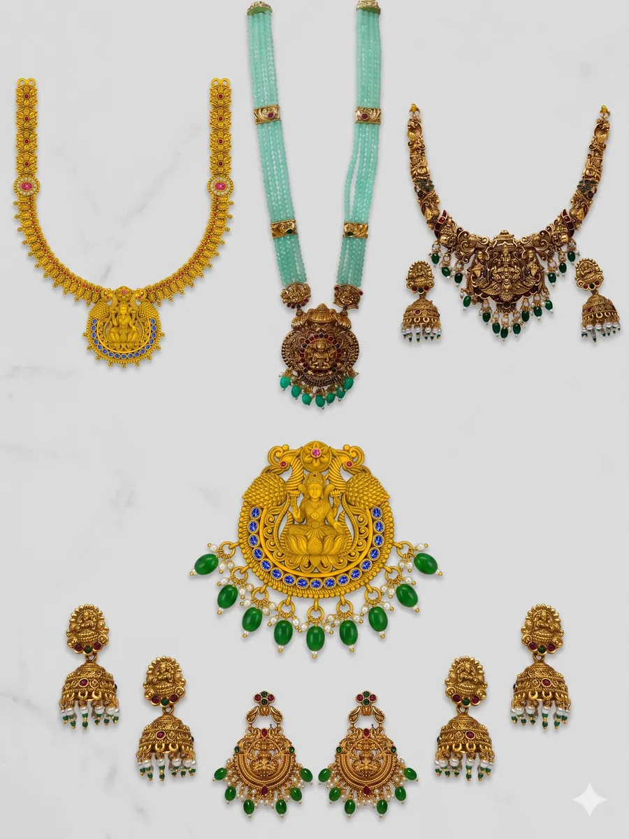Antique Temple Necklace Set, wholesale imitation temple jewellery by Jagruti Mumbai