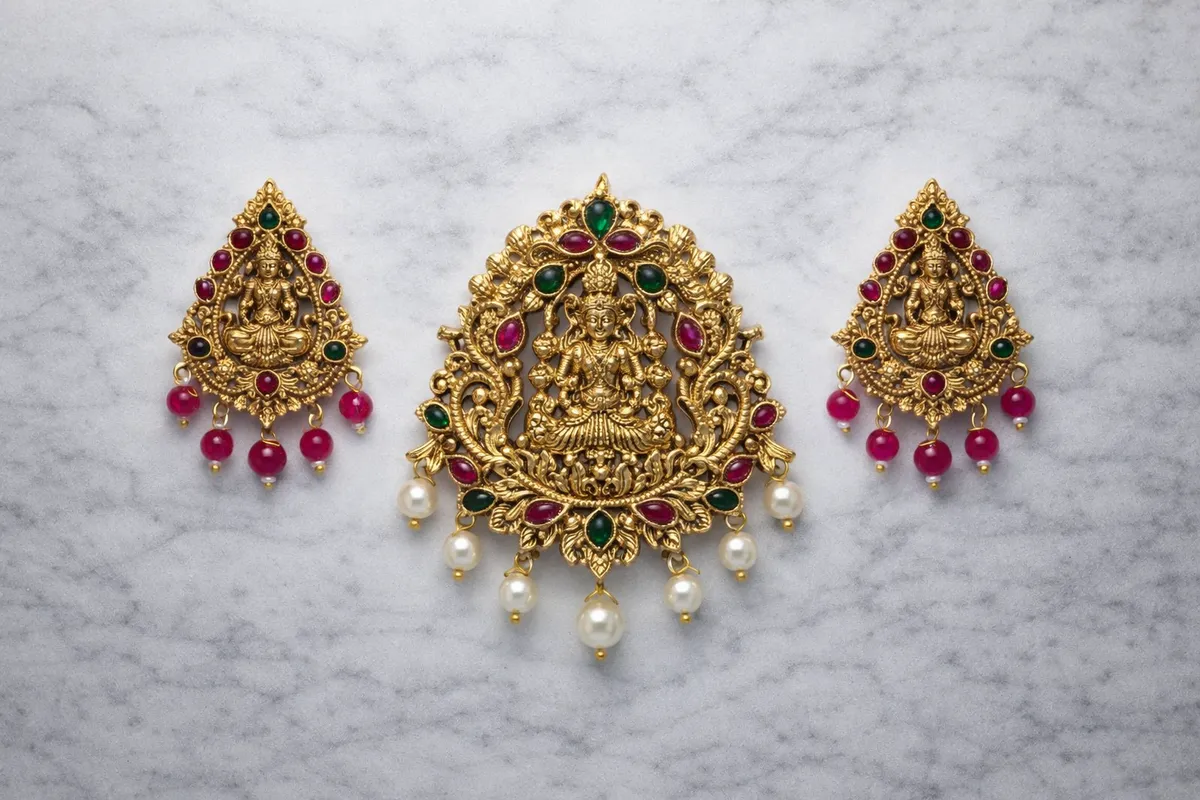Antique Gold Pendant, wholesale imitation temple jewellery by Jagruti Mumbai