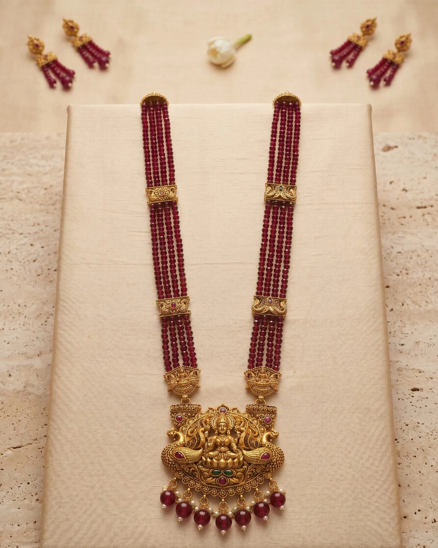 Ruby Bead Haaram · Full Set, wholesale imitation temple jewellery by Jagruti Mumbai