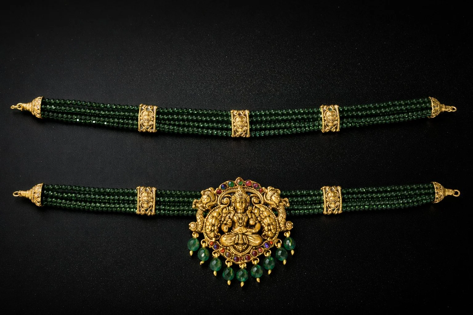 Green Bead Temple Choker, wholesale imitation temple jewellery by Jagruti Mumbai