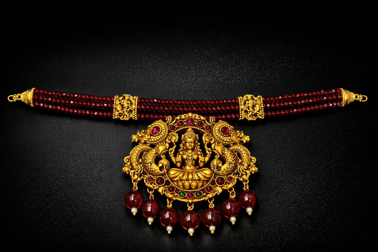 Ruby Bead Lakshmi Choker, wholesale imitation temple jewellery by Jagruti Mumbai