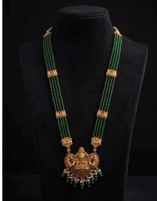 Temple Haaram · Green Bead, wholesale imitation temple jewellery by Jagruti Mumbai