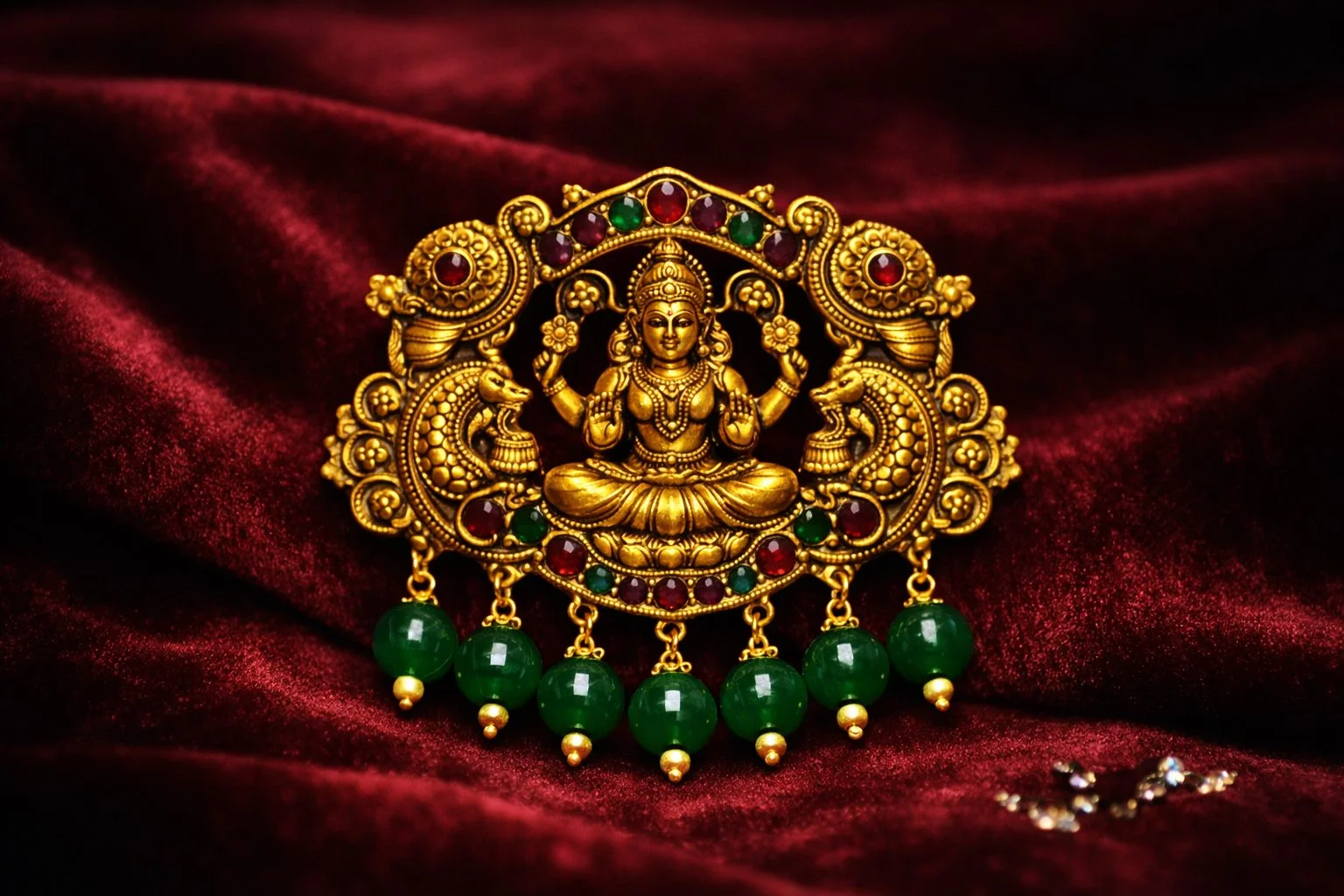 Lakshmi Pendant · Emerald Drop, wholesale imitation temple jewellery by Jagruti Mumbai