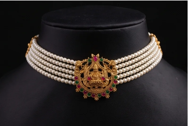 Pearl Lakshmi Choker, wholesale imitation temple jewellery by Jagruti Mumbai